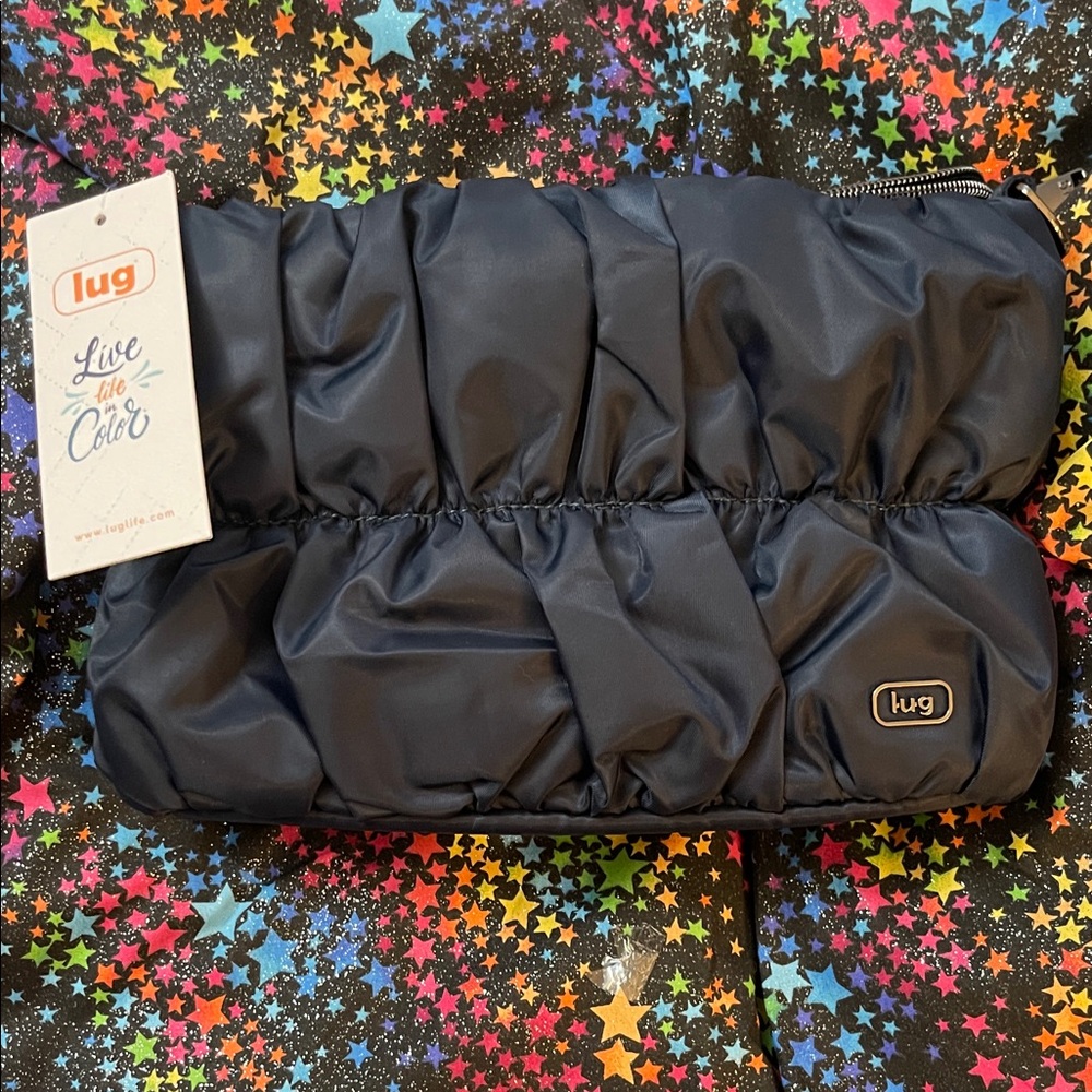 Lug FLOUNCE Indigo Navy Crossbody Ruched Bag, Dressy, Cell Pocket